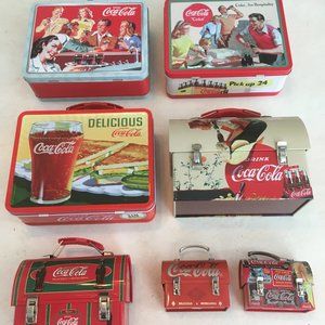 Coca-Cola Tin Metal Lunch Boxes Large Boxes 7.5" x 6" x 3" Tin Box Company
